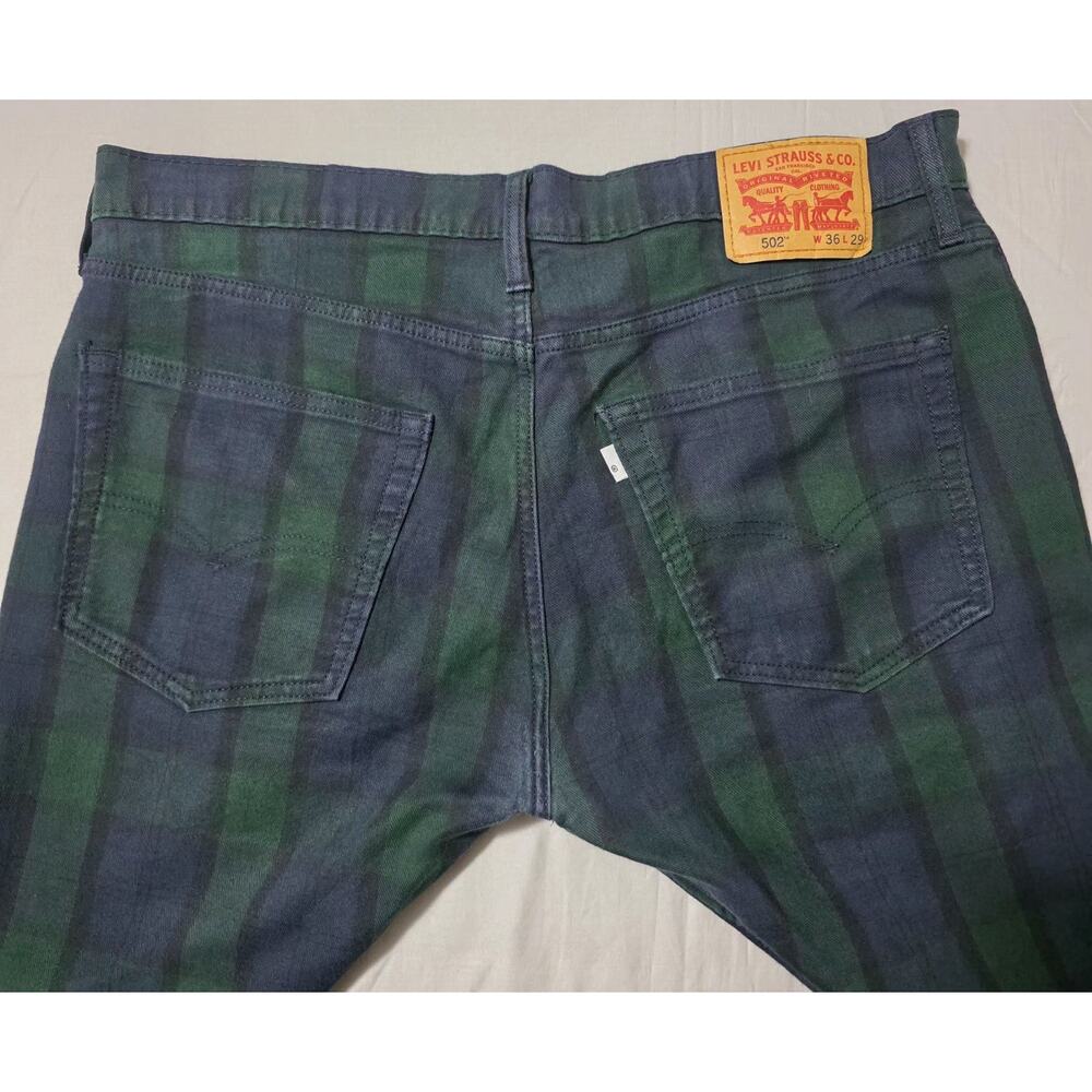Levi's 502 Mens 36x29 Black Watch Plaid Green Blue Taper Pants Rare Blank R Tab - Picture 9 of 15